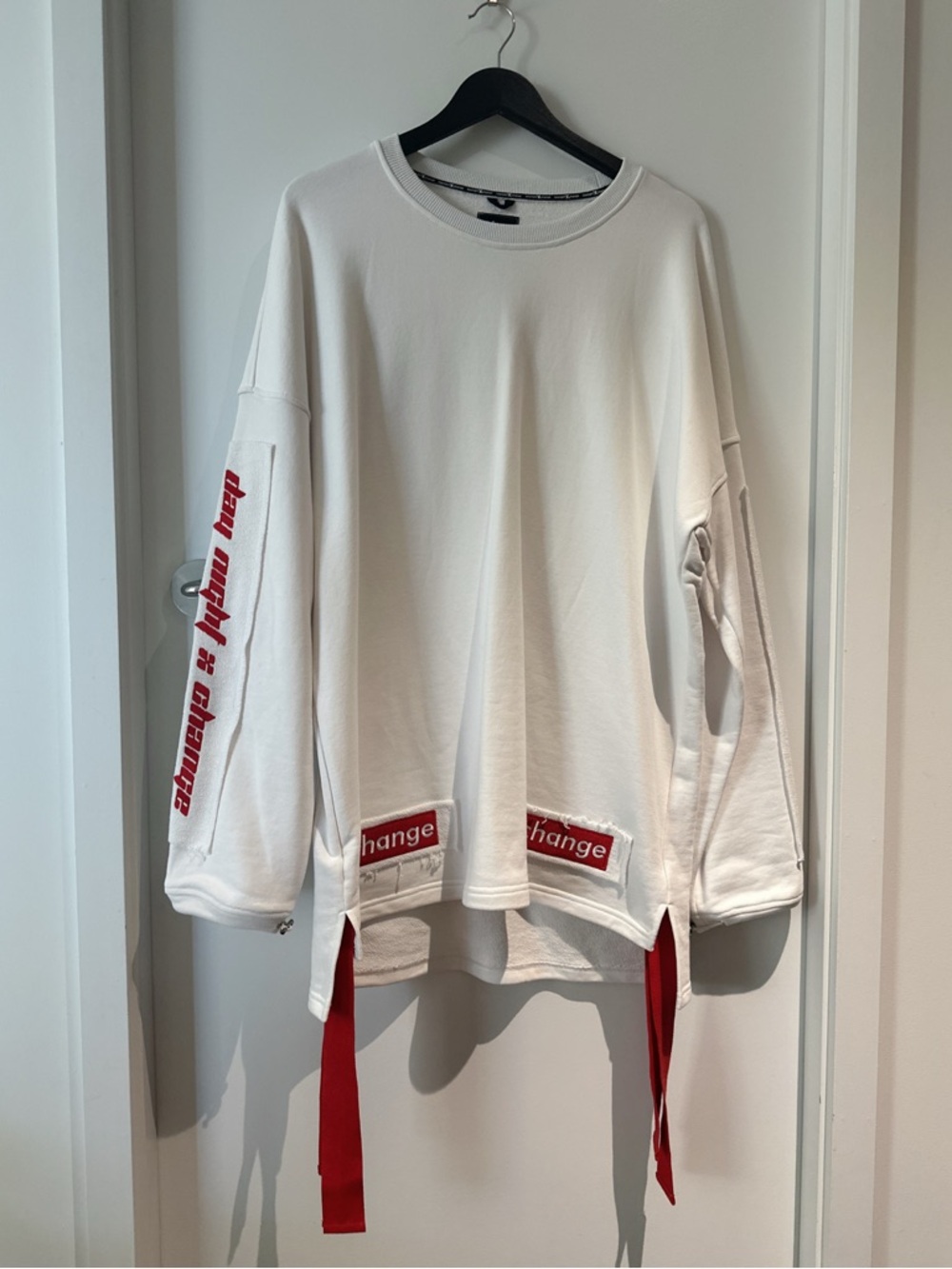 Men's White Crewneck Sweatshirt with Red Accents